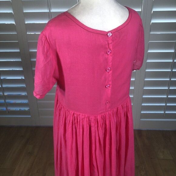Vtg Real Comfort Chadwick 90s Bright Pink Rayon Cotton Dress 8P Embroidered 90s - Picture 5 of 12